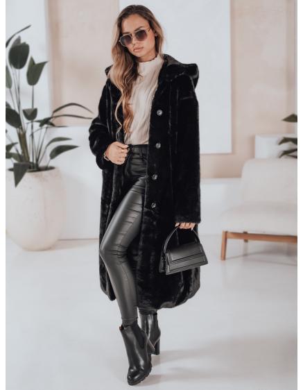 Női hosszú szőrme kabát HELLOCHIC, fekete