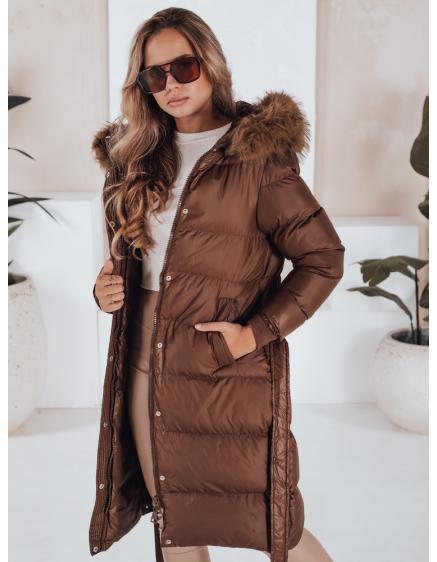 Dámska prešívaná zimná bunda s kožušinkou, STYLEBELLA, hnedá