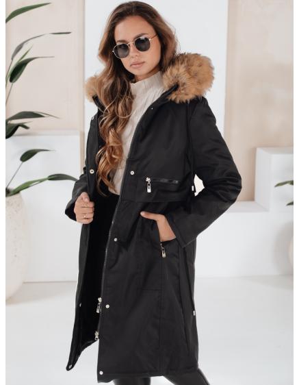 Dámská zimní bunda parka s kožešinou, černá