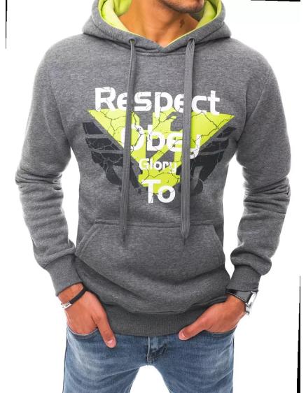 Pánská mikina s potiskem a kapucí šedá RESPECT