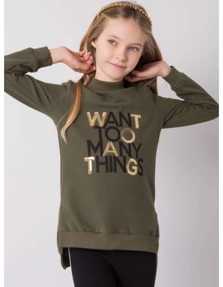 Khaki lány blúz csíkokkal
