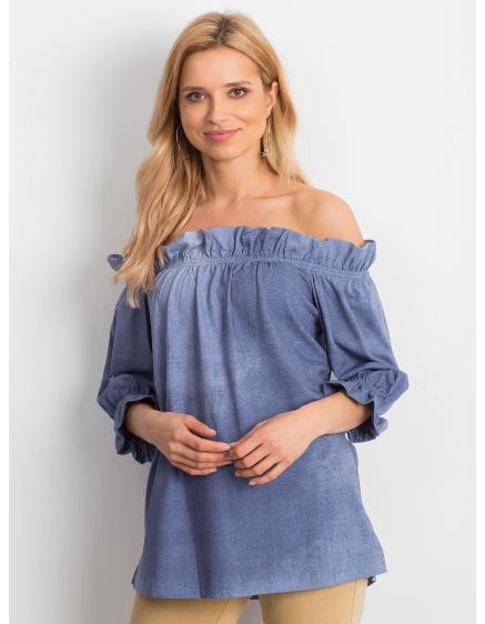 Női csíkos blúz hajtókával ANNA kék