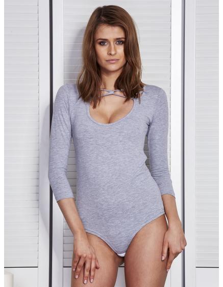Dámske body s ozdobným výstrihom DECO svetlo sivé