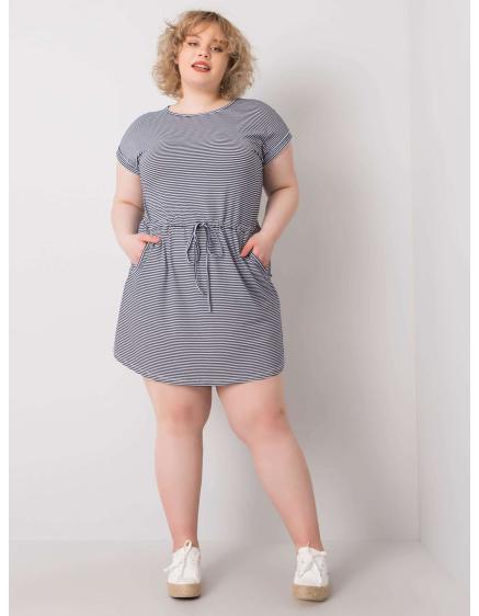 Dámske pruhované plus size mini šaty SARIYAH námornícka modrá a biela