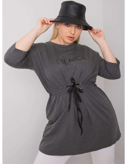 Dámska tunika s viazaním melange plus size TULSA tmavo šedá