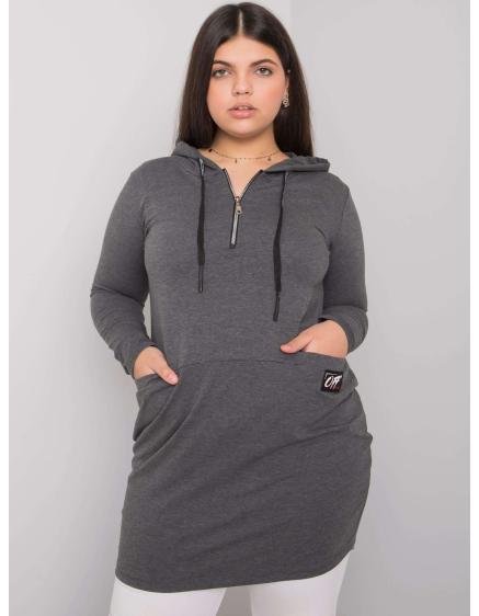 Dámska bavlnená plus size tunika s kapucňou KIERRA tmavo šedá
