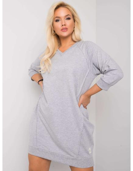 Dámske melanžové bavlnené plus size šaty KARISSA sivé