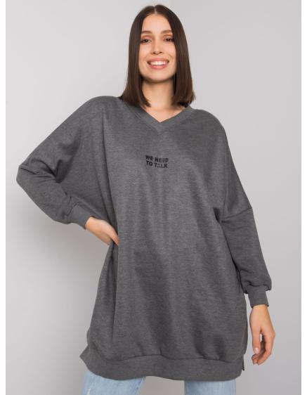 Dámska melanžová plus size bavlnená tunika RAELLA tmavo šedá