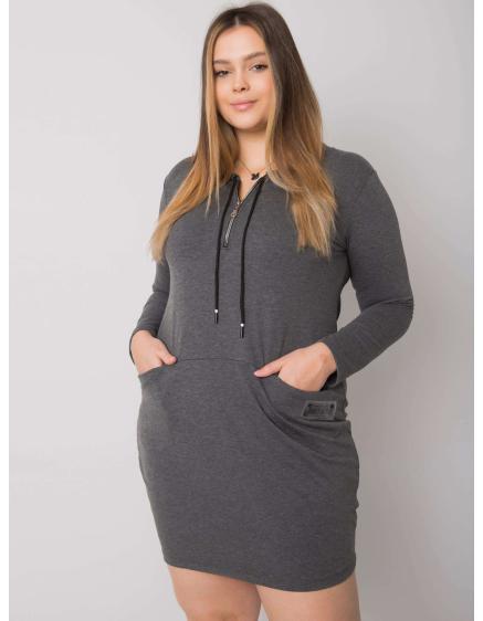 Dámske vreckové šaty melange plus size ALESSIA tmavo šedé
