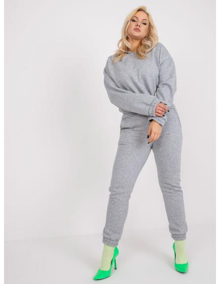 Dámske plus size melanžové tepláky s vreckami TIERNAN sivé