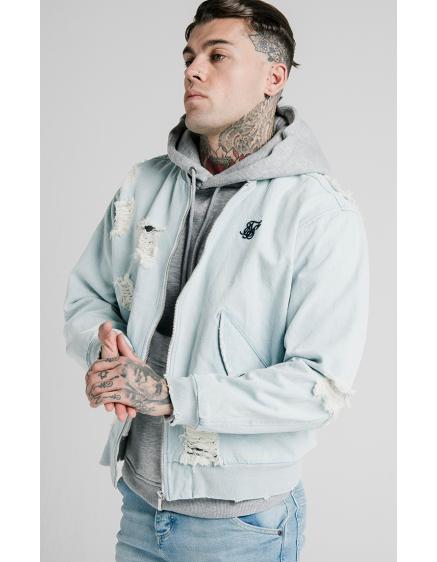 SIKSILK JACKET BOMBER DENIM DISTRESSED