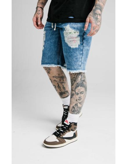 SIKSILK SHORTS DENIM PIXEL FLORAL RELAXED