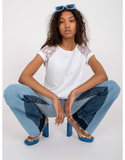 Női pamut blúz csipkével RUE PARIS fehér