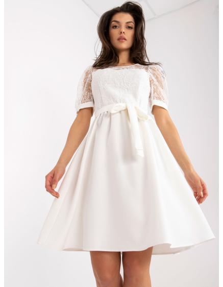 Női hímzett elegáns koktélruha MARICELA fehér