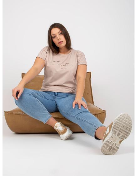 Női póló arany felirattal plus size YVES bézs színű