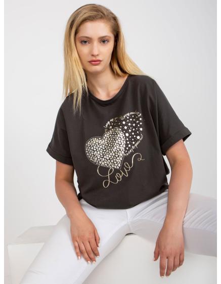 Női hímzett pamut plus size póló ARRON khaki khaki