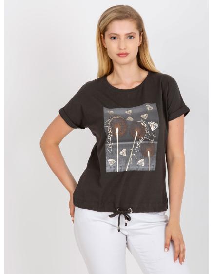 Női plus size nyomtatott pamut póló CALVERT khaki