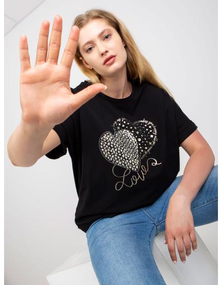 Női kerek nyakú pamut plus size póló JAYLON fekete