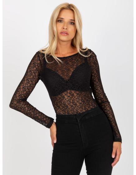 Női hosszú ujjú csipkés bodysuit BSL fekete