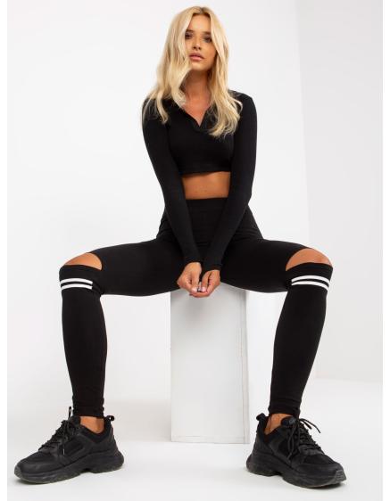 Női leggings térdig érő lyukakkal MRIA fekete