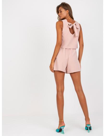 Női szett széles rövidnadrággal elegáns rózsaszínű