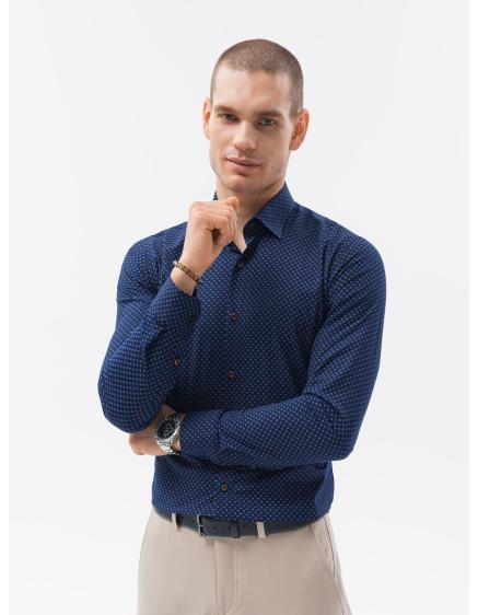 Pánske tričko s dlhým rukávom REGULAR FIT tmavomodré