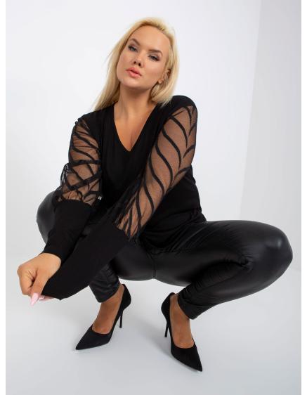 Dámska blúzka s ozdobnými rukávmi plus size ROSE čierna