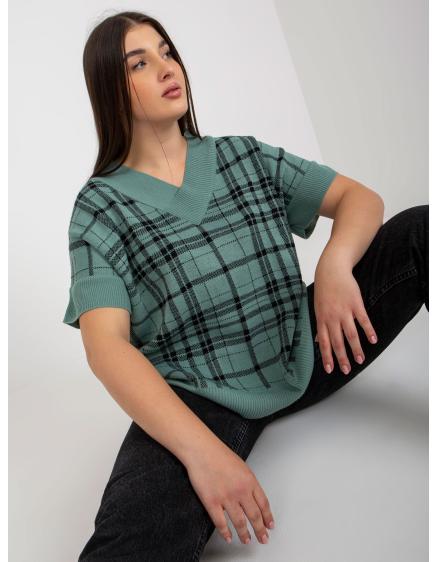 Dámska vesta plus size kockovaná CHARLENA mätová
