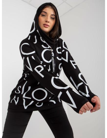Dámska mikina plus size s kapucňou a nápismi DIANA čierna