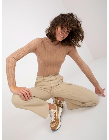 Női félgarbós pulóver JOELL barna