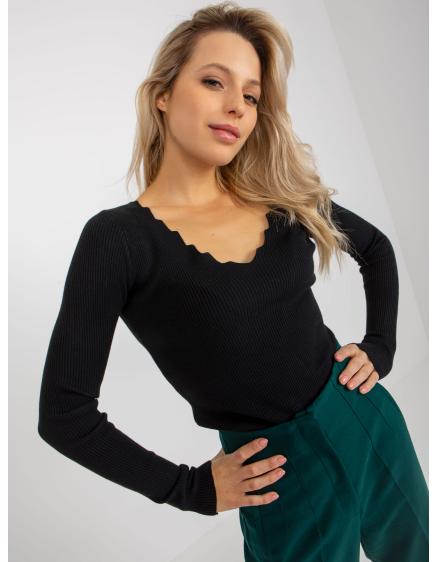 Dámsky sveter s výstrihom do V RAISSA čierny