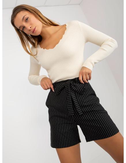 Női rövidnadrág nyakkendővel elegáns csíkos LINES fekete