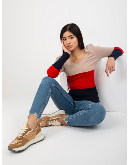 Női csíkos blúz RUE PARIS bézs és tengerészkék színben