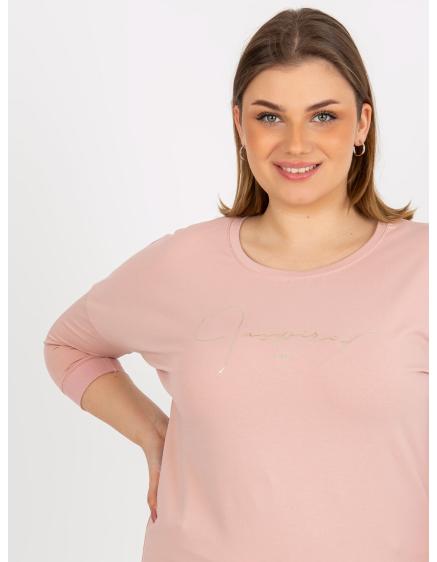Dámská halenka s potiskem a 3/4 rukávem plus size JOSSLYN světle růžová