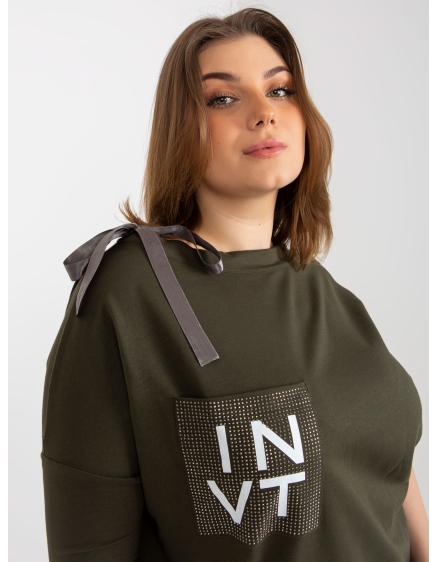Dámska blúzka s viazaním plus size KLARA khaki