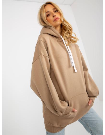 Dámska mikina oversize s kapucňou ADELINE tmavo béžová