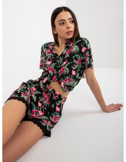 Női rövid ujjú, nyomtatott blúz SUBLEVEL fekete és lila színben