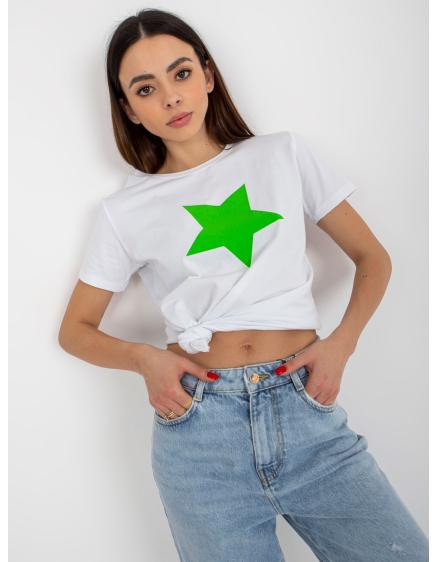 Dámske tričko s hviezdičkovou potlačou BASIC FEEL GOOD bielej a zelenej