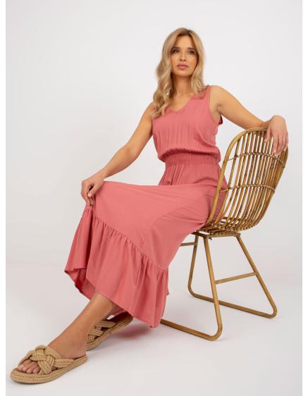 Dámske šaty s volánikom a elastickým pásom FRESH MADE tmavo ružové