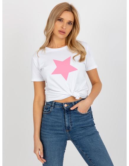 Dámske tričko s potlačou BASIC FEEL GOOD bielo-ružové