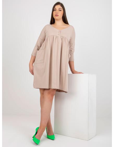 Dámske šaty s vreckami plus size MRACELA béžové