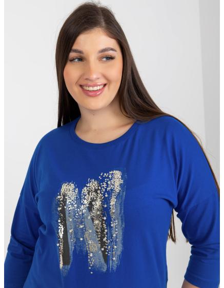 Dámská halenka s 3/4 rukávy a potiskem plus size THALA tmavě modrá