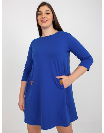 Dámske šaty s vreckami mini plus size DALENNE kobaltové