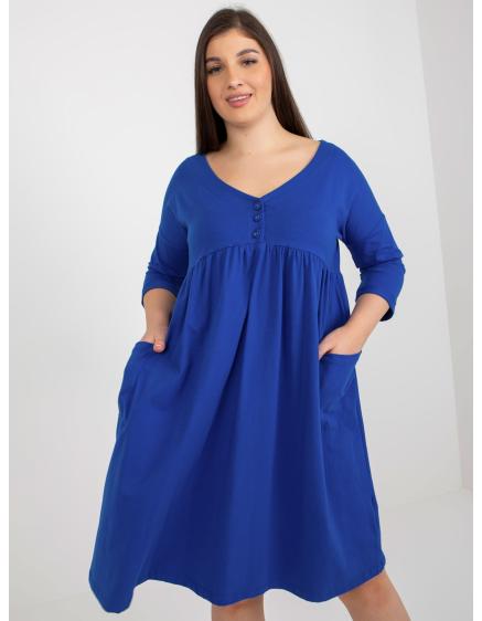 Dámske šaty s 3/4 rukávmi s potlačou plus size SIARA tmavo modré