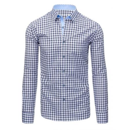 Tmavě modrá pánská košile mřížkovaný vzor s dlouhým rukávem slim fit
