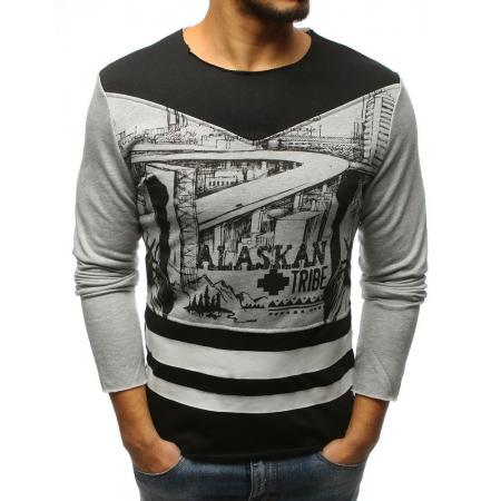 Pánske tričko STYLE s dlhým rukávom s potlačou šedej