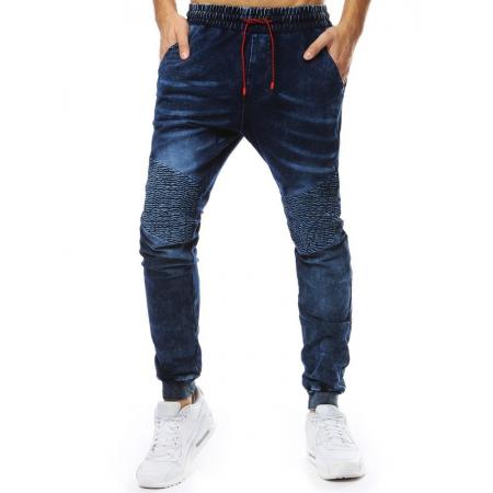 Pánske nohavice denim look jogger tmavo modré