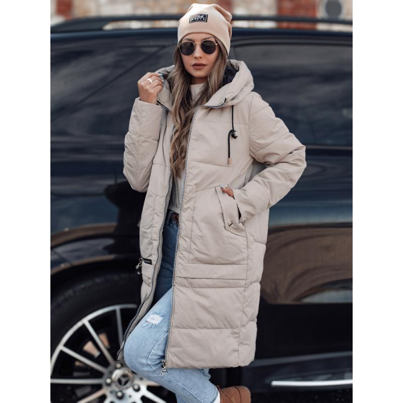 Dámská zimní bunda NORFFI dlouhá prošívaná s kapucí béžová