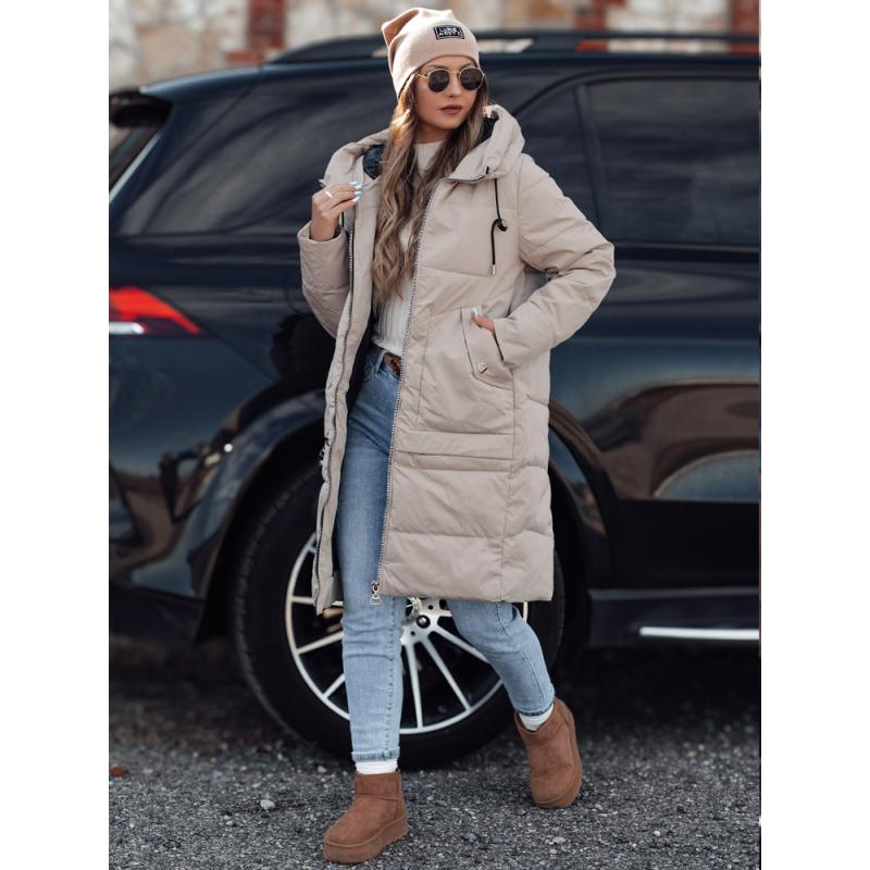 Dámská zimní bunda NORFFI dlouhá prošívaná s kapucí béžová