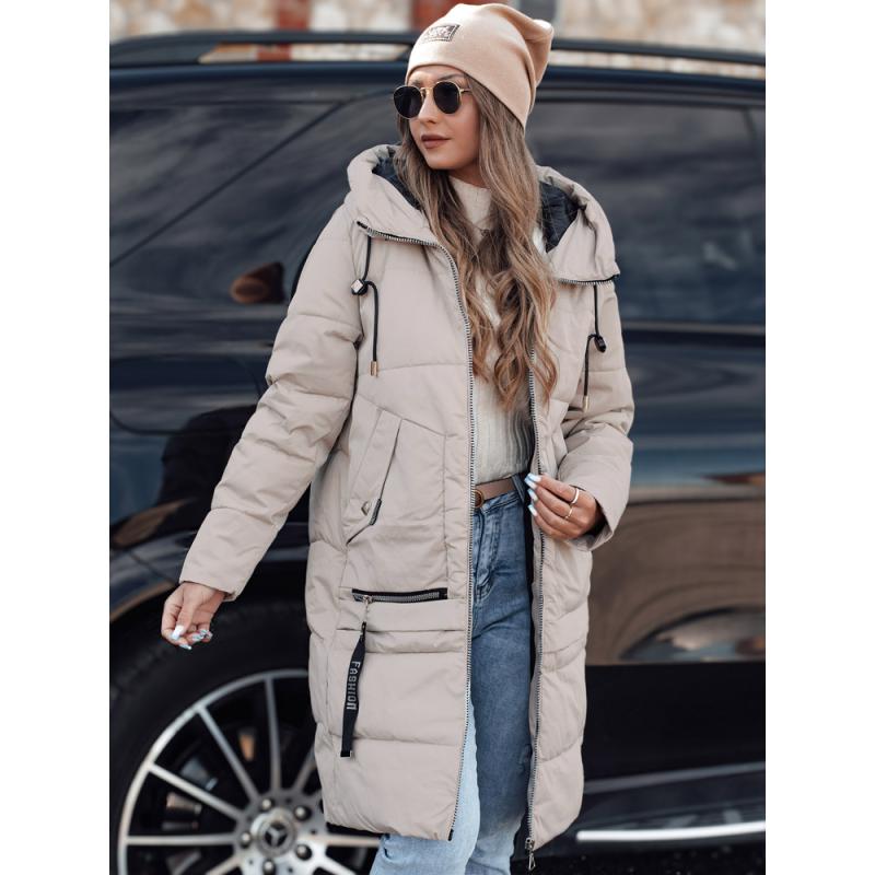 Dámská zimní bunda NORFFI dlouhá prošívaná s kapucí béžová